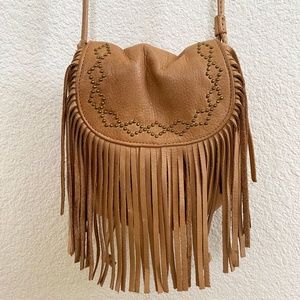 Lucky Brand | Fringed Drawstring Handbag | Natural Leather